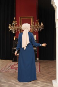 Zippered Indigo Blue Modest Abaya 26381IM - 4