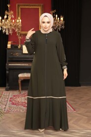 Zippered Khaki Modest Abaya 26212HK - 2