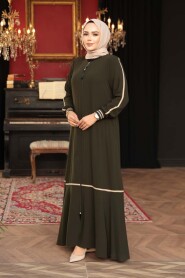 Zippered Khaki Modest Abaya 26212HK - 3