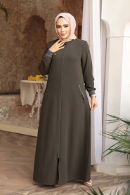 Zippered Khaki Modest Abaya 26371HK - 2