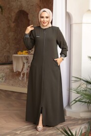 Zippered Khaki Modest Abaya 26371HK - 3