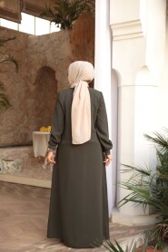 Zippered Khaki Modest Abaya 26371HK - 4