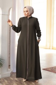 Zippered Khaki Modest Abaya 26381HK - 2