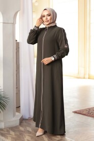 Zippered Khaki Modest Abaya 26381HK - 3