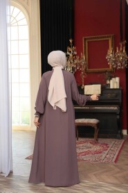 Zippered Mink Modest Abaya 45287V - 4