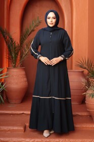Zippered Navy Modest Abaya 26212L - 1