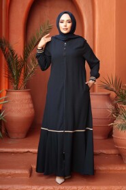 Zippered Navy Modest Abaya 26212L - 2