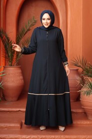 Zippered Navy Modest Abaya 26212L - 3