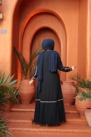Zippered Navy Modest Abaya 26212L - 4