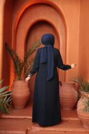 Zippered Navy Modest Abaya 26371L - 3