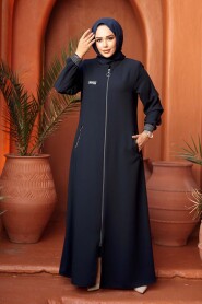 Zippered Navy Modest Abaya 26371L - 2