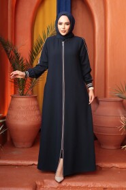 Zippered Navy Modest Abaya 26381L - 3