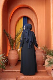Zippered Navy Modest Abaya 26381L - 4