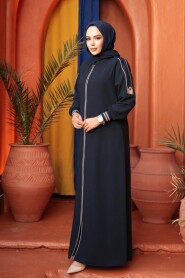 Zippered Navy Modest Abaya 26381L - 2
