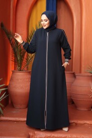 Zippered Navy Modest Abaya 26381L - 1