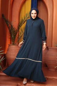 Zippered Petrol Blue Modest Abaya 26212PM - 1