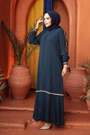 Zippered Petrol Blue Modest Abaya 26212PM - 4