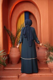 Zippered Petrol Blue Modest Abaya 26212PM - 5