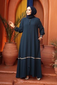 Zippered Petrol Blue Modest Abaya 26212PM - 3