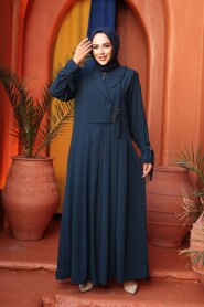 Zippered Petrol Blue Modest Abaya 26431PM - 2