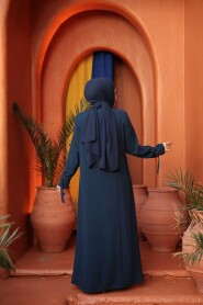 Zippered Petrol Blue Modest Abaya 26431PM - 4