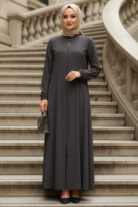 Zippered Smoked Modest Abaya 45319FU - 